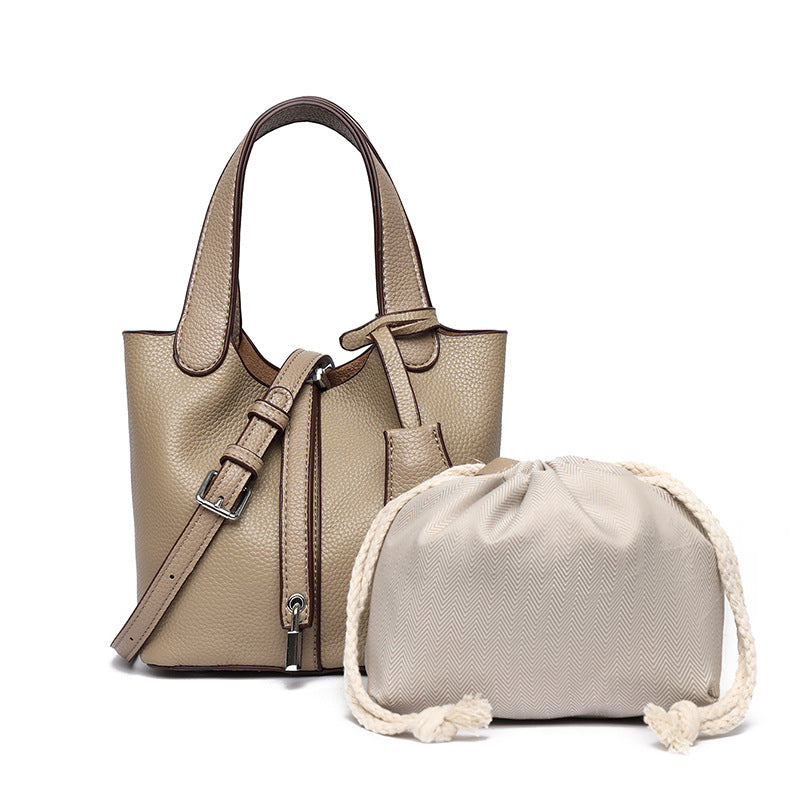 Dual-Compartment Textured Leather Tote Bag Kalsten