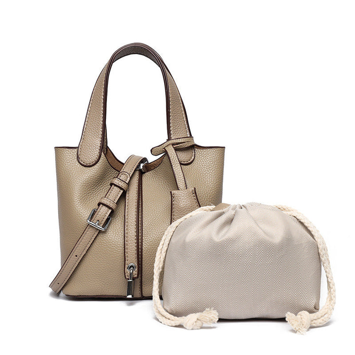 Dual-Compartment Textured Leather Tote Bag Kalsten
