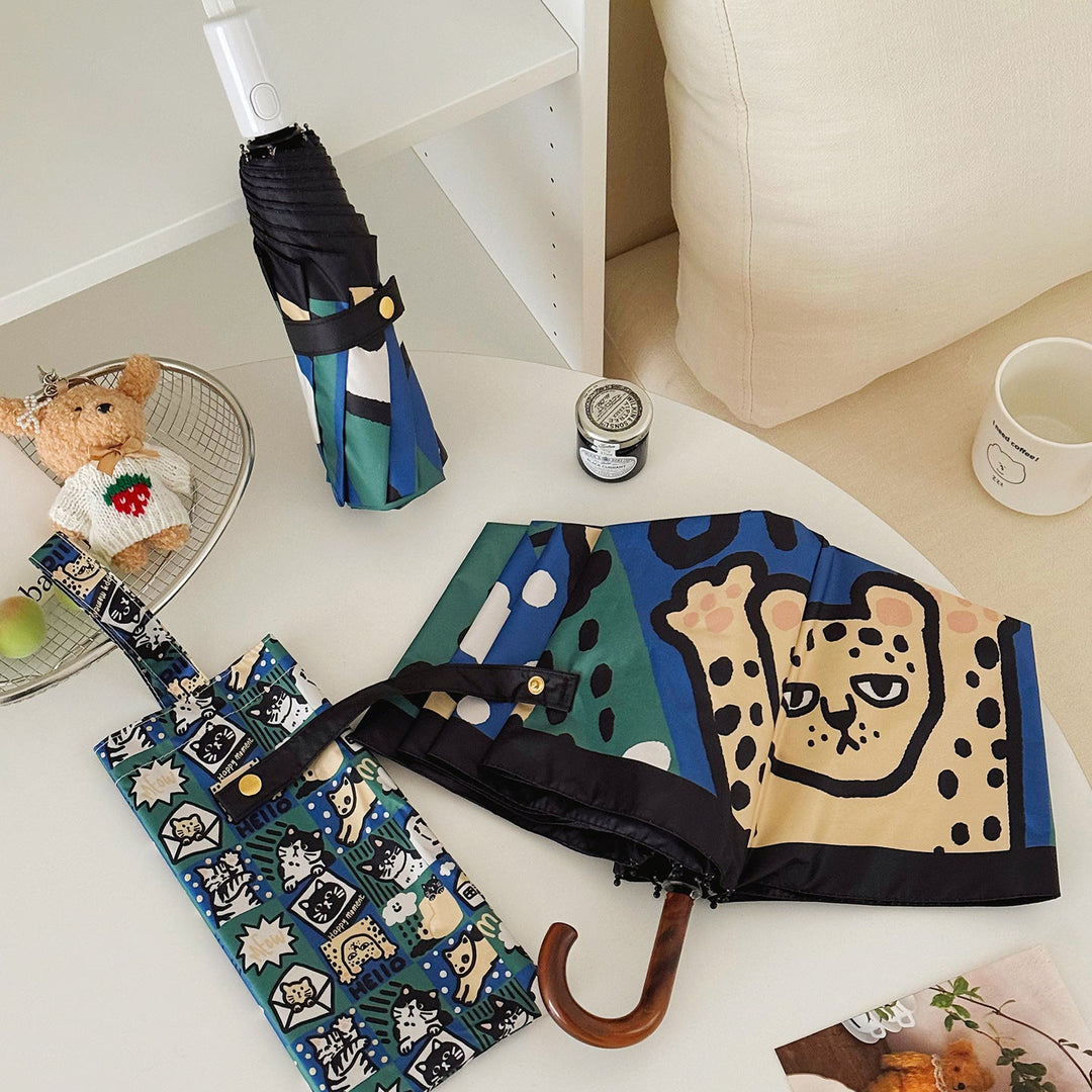 Women's Foldable Umbrella with Playful Cat Pattern Kalsten