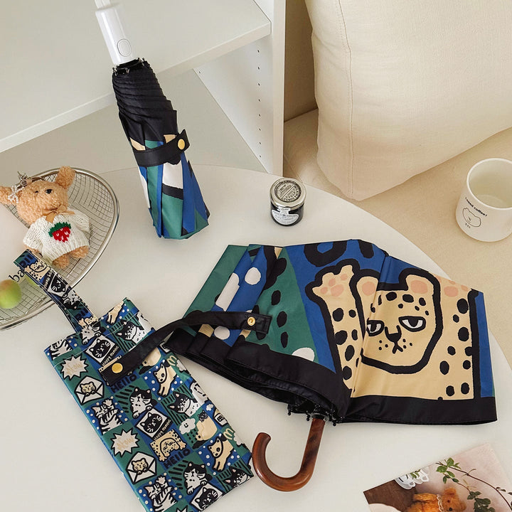 Women's Foldable Umbrella with Playful Cat Pattern Kalsten