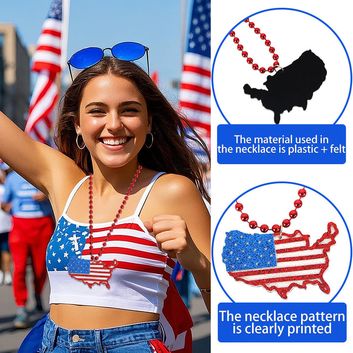 Women's nan glittered layered circular patriotic pendant necklace with beaded chain and star medallion Kalsten