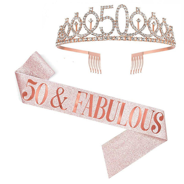 Girl Glittering Birthday Crown and Sash Set Kalsten