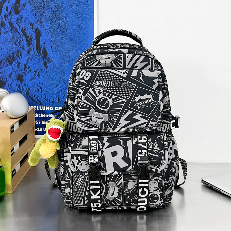 Graphic Print High-Capacity School Backpack