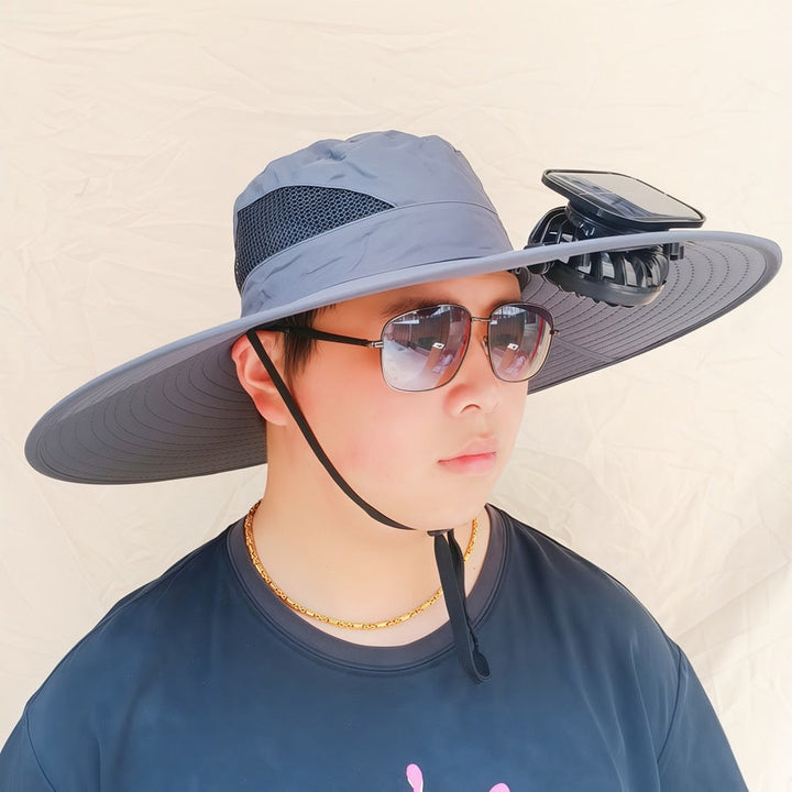 Wide-brimmed sun hat with detachable swivel solar fans and adjustable chin strap Kalsten