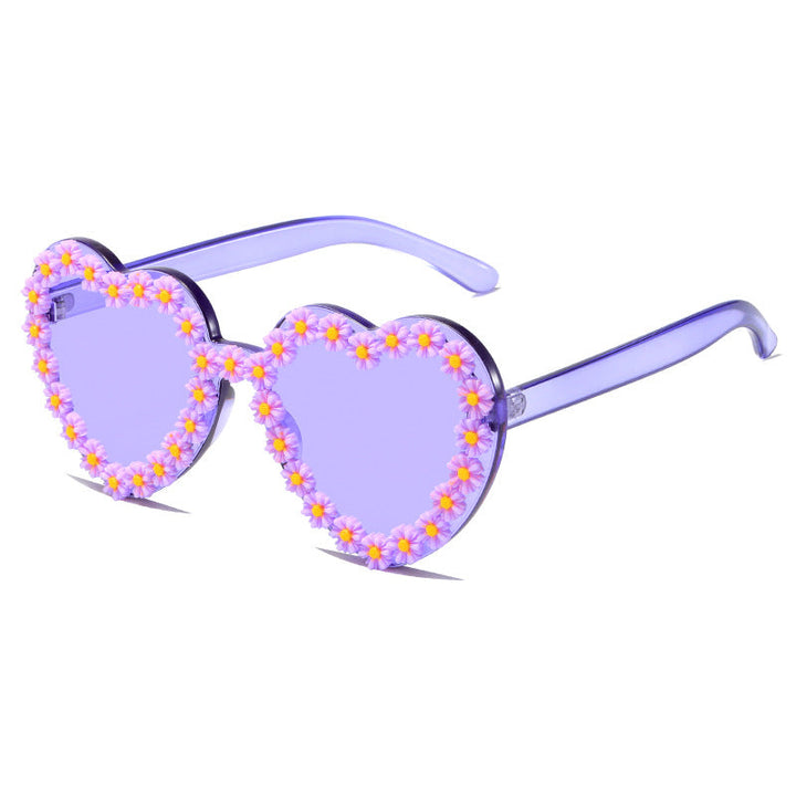 Ladies Love-Shaped Sunglasses with Floral Embellishments Kalsten