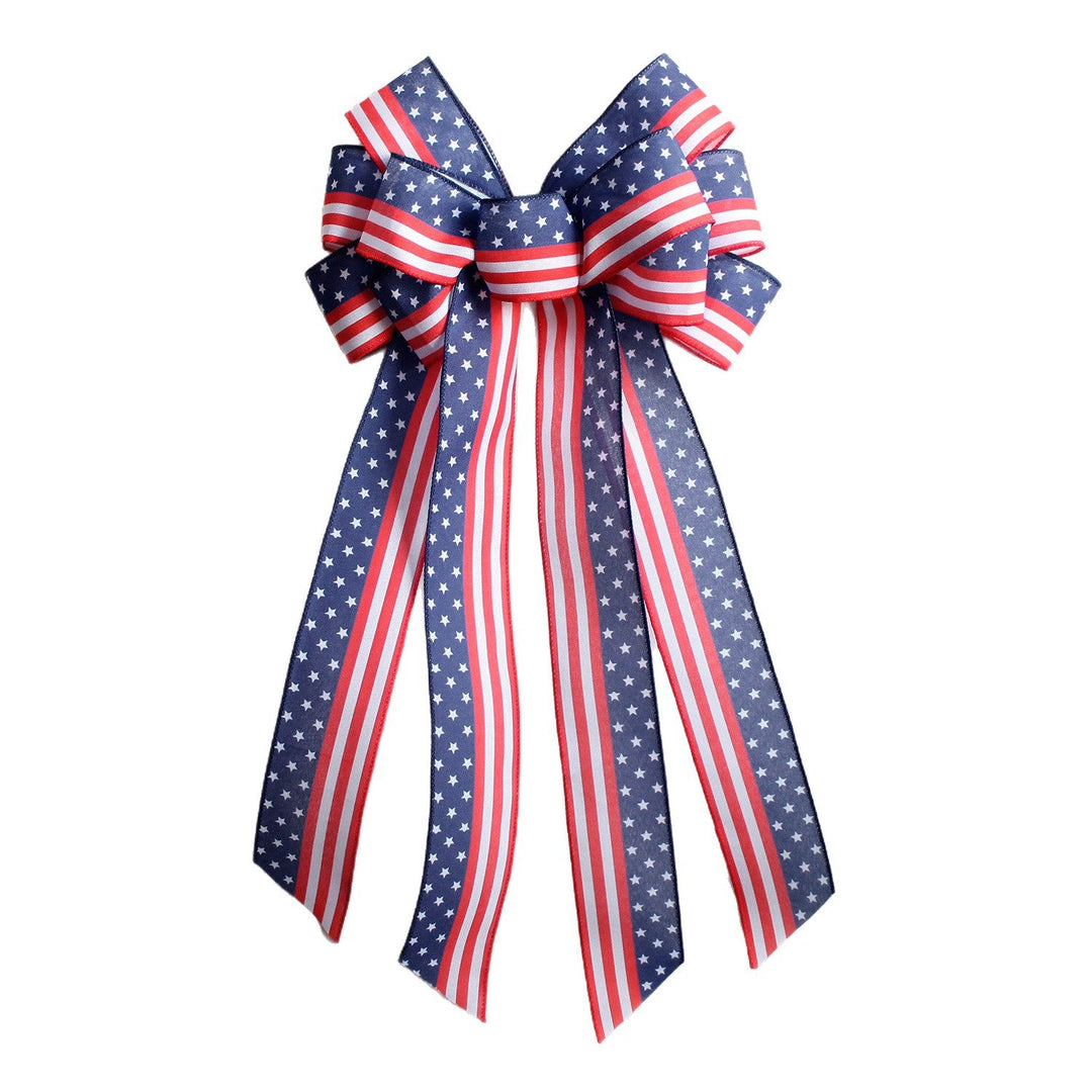 Unisex nan large patriotic star stripe ribbon bow wall hanging with long streamer tails for door wreaths and porch decor Kalsten