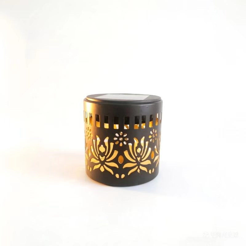 Decorative Solar-Powered Metal Lantern With Geometric Cutout And Warm LED Candle Effect Kalsten