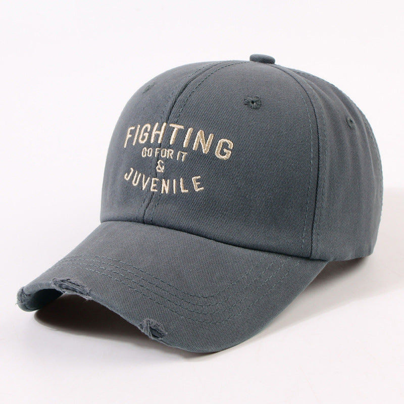 Women's Distressed Cotton Cap with Motivational Embroidery Kalsten