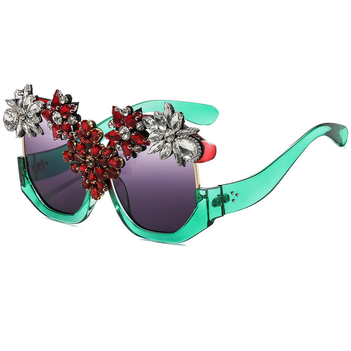 Women Glamorous Sunglasses with Sparkling Crystal Flowers Kalsten