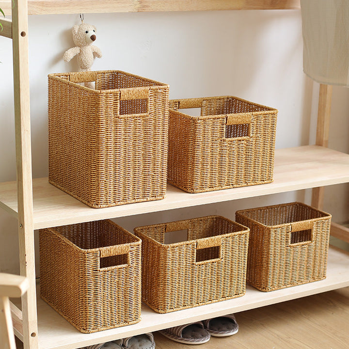 Handwoven Rectangular Storage Basket with Cutout Handles Kalsten
