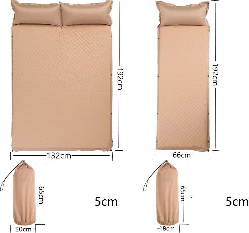 double connectable inflatable camping mattress with integrated dual pillows, egg-crate comfort surface and compact carry sack Kalsten