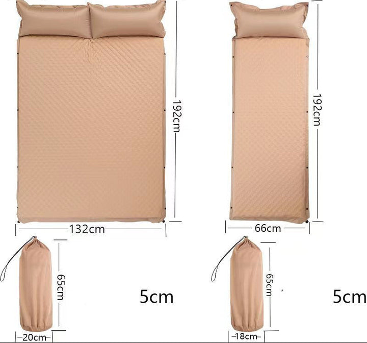 double connectable inflatable camping mattress with integrated dual pillows, egg-crate comfort surface and compact carry sack Kalsten