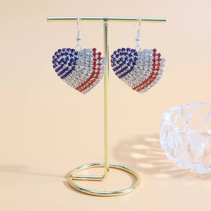 Women's heart-shaped rhinestone statement earrings with multi-row crystal embellishments and fishhook closure Kalsten