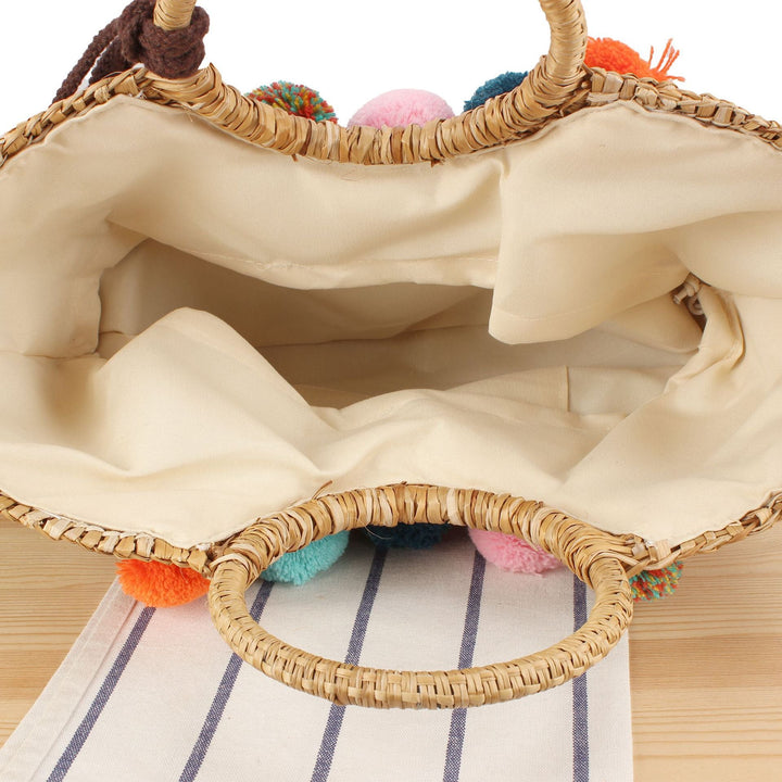 Braided Bast Crossbody Bag with Colorful Tassels Kalsten
