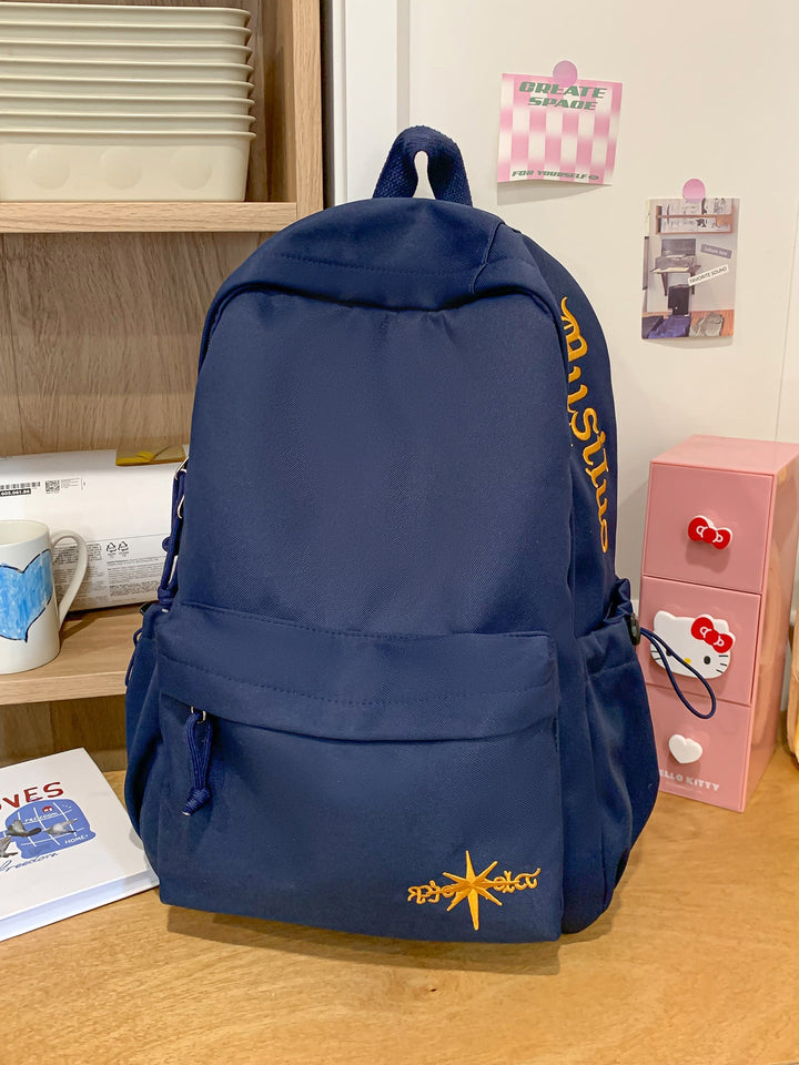 Casual Fabric Zip-Up School Backpack