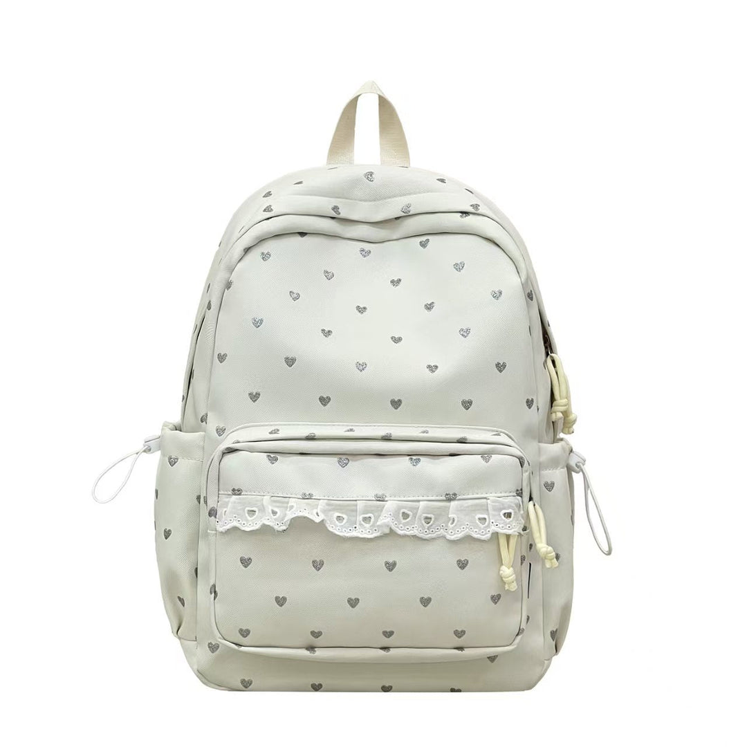 Backpack with Fine Heart Motif and Delicate Lace Appliqué Kalsten