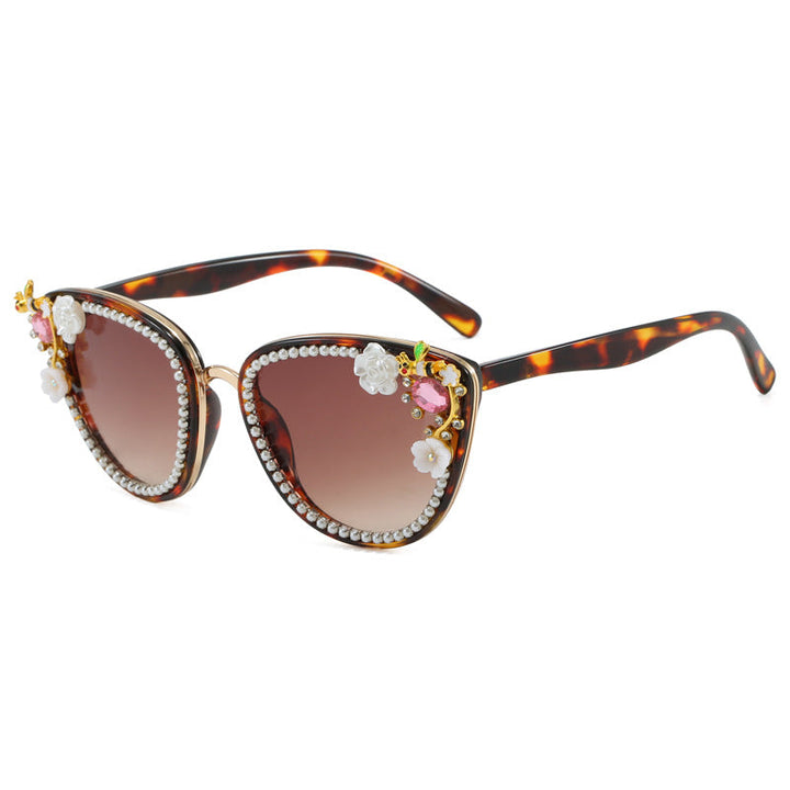 Ladies Glamorous Cat-Eye Sunglasses with Floral Decorations Kalsten