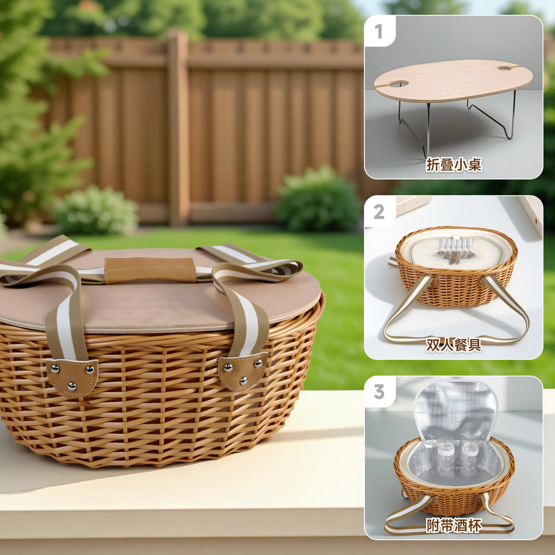 Women’s picnic basket with removable wooden lid and sturdy handles Kalsten
