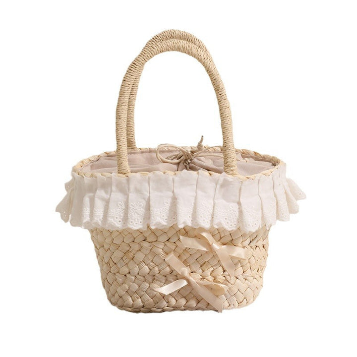 Handcrafted basket bag with delicate ruffles and ribbons Kalsten