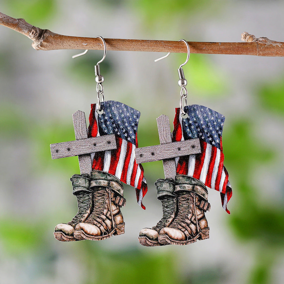 Ladies leather boot charm earrings made of lightweight wood with fish hook closure Kalsten