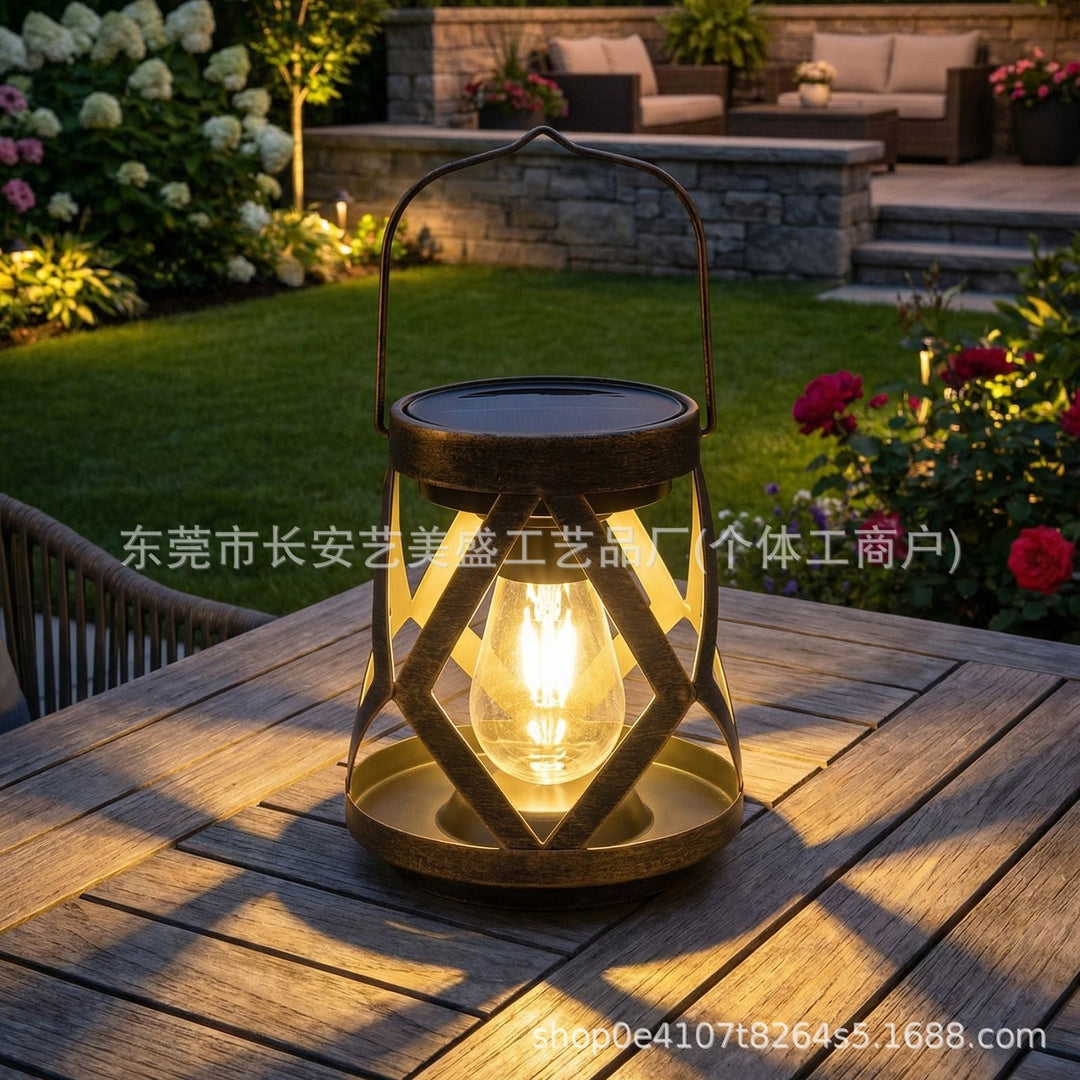 Portable Antique-Style Solar LED Lantern Pair With Built-In Solar Panel Hanging Handle And Weatherproof Metal Lattice Frame Kalsten