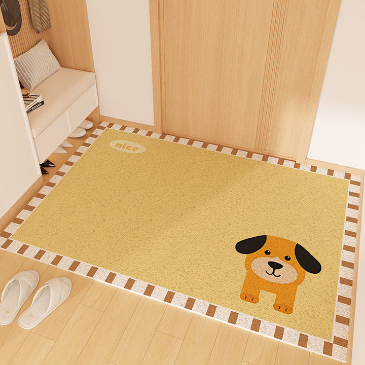 Playful Striped Dog Print Welcome Mat Kalsten