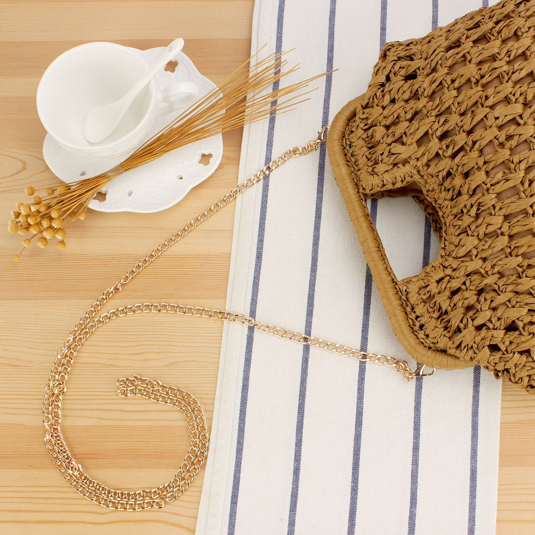 Beach Shoulder Bag Made of Natural Weave with Elegant Chain Decoration Kalsten