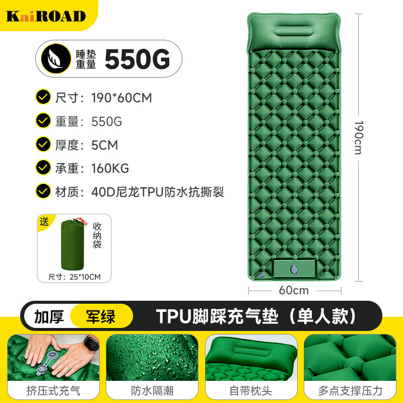 inflatable camping mat with integrated pillows and non-slip bottom Kalsten