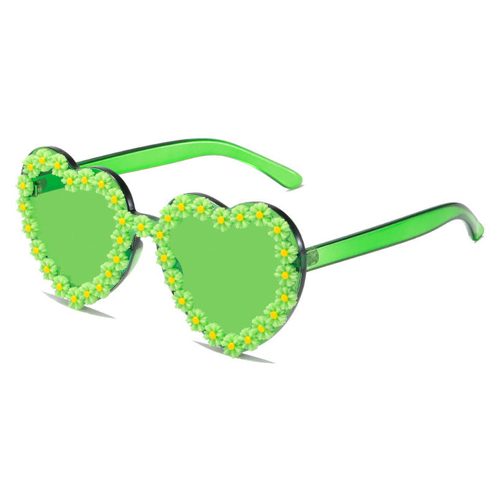 Ladies Love-Shaped Sunglasses with Floral Embellishments Kalsten