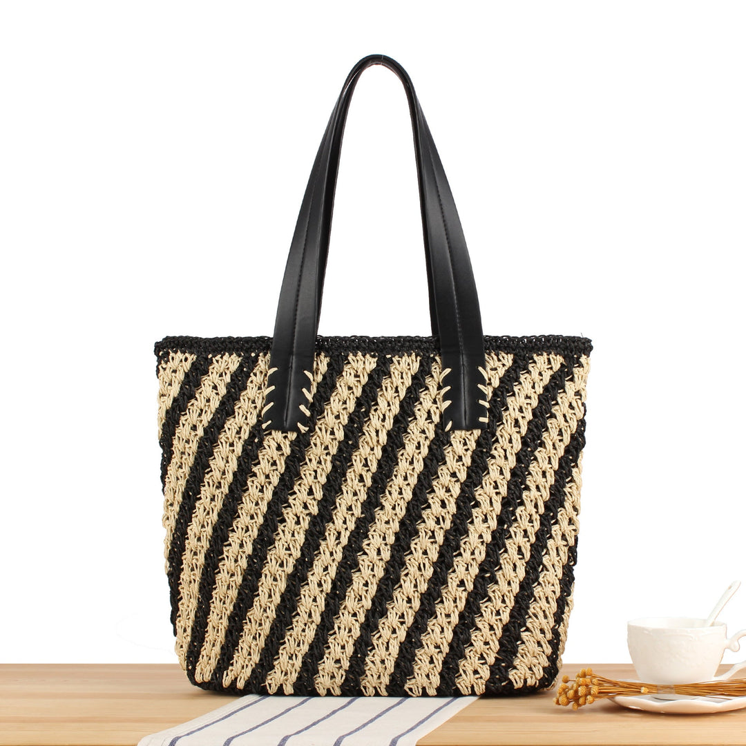 Handbag with Elegant Striped Design and Sturdy Leather Handles Kalsten