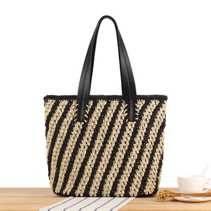 Handbag with Elegant Striped Design and Sturdy Leather Handles Kalsten