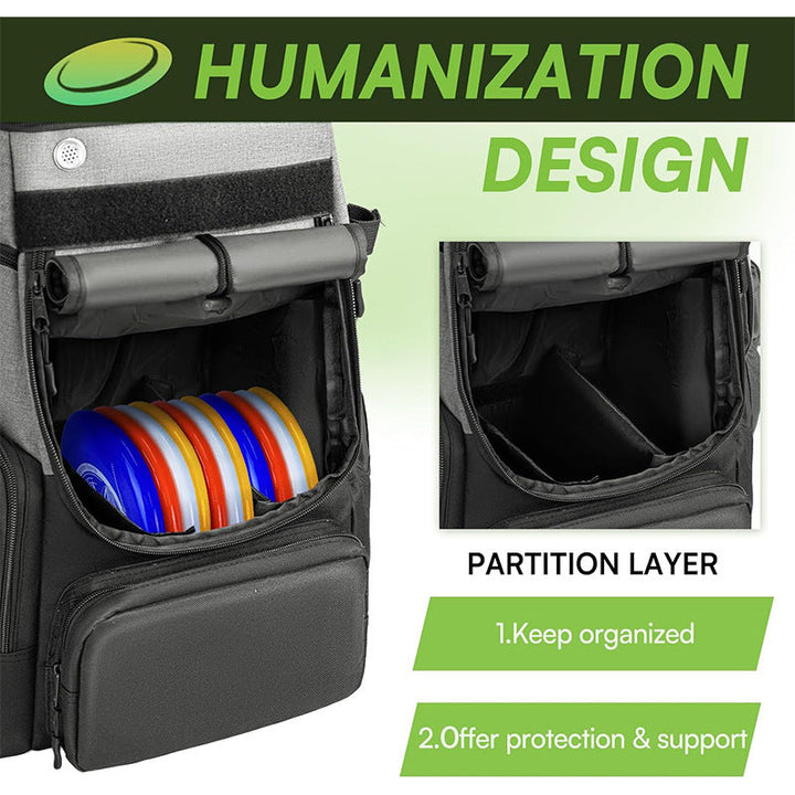 Unisex nan robust Disc Golf Backpack with padded disc compartment, side bottle holder, and multifunctional accessory pockets Kalsten