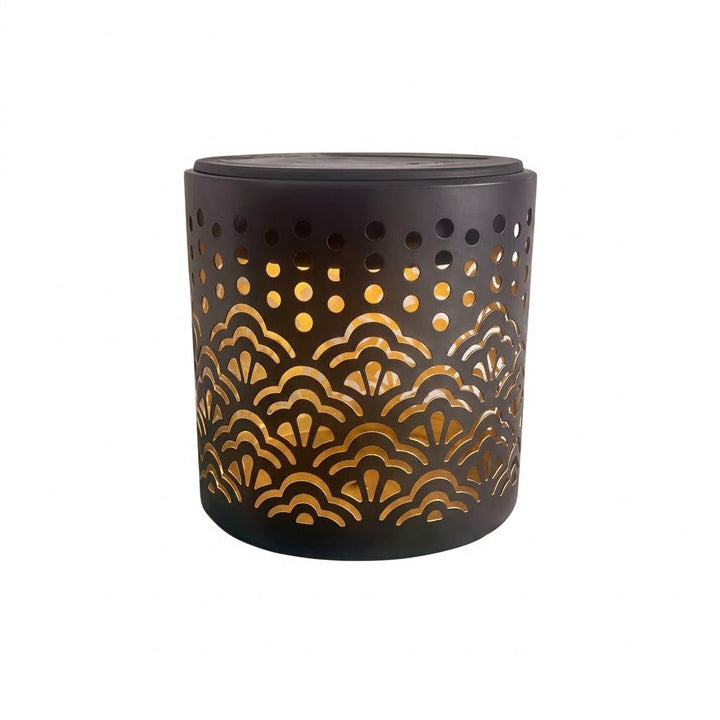 Decorative Solar-Powered Metal Lantern With Geometric Cutout And Warm LED Candle Effect Kalsten