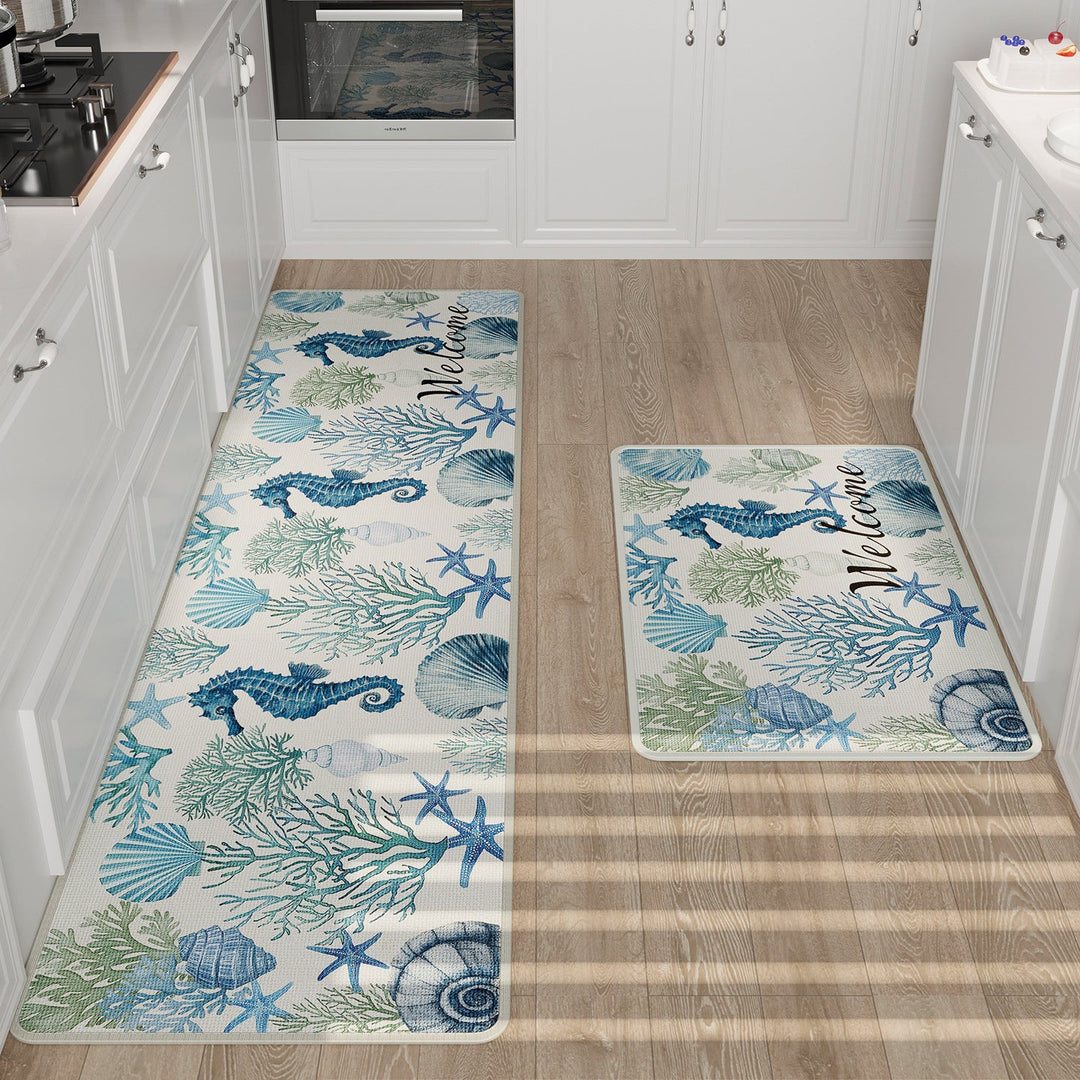 Coastal Ocean-Themed Kitchen Mat Set