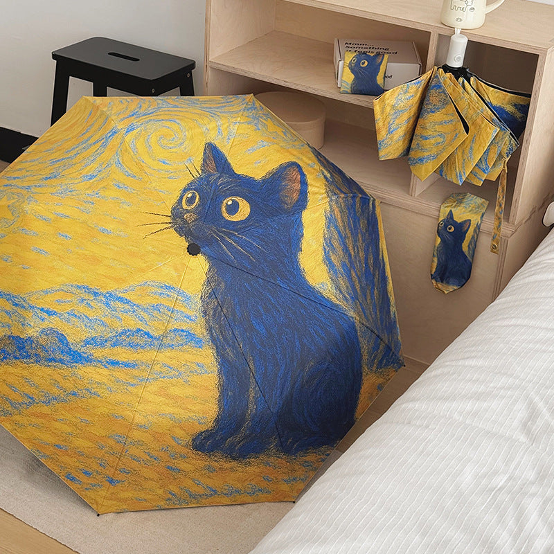 Women's Automatic Folding Umbrella with Cat Design Kalsten