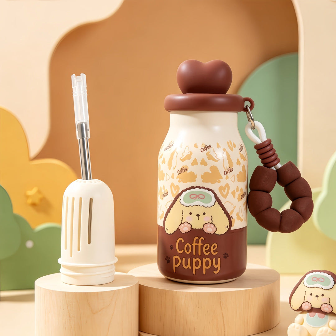 Insulated drinking bottle with sweet dog design and practical carrying strap Kalsten