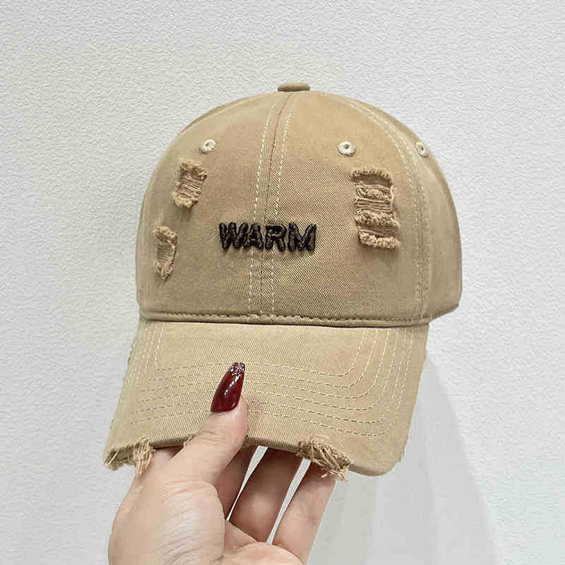 Women's Distressed Cotton Cap with Embroidered Message Kalsten