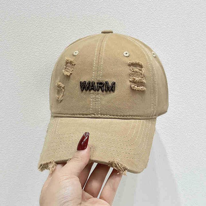 Women's Distressed Cotton Cap with Embroidered Message Kalsten