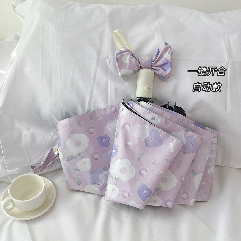 Women's Automatic Folding Umbrella with Floral Design and Practical Storage System Kalsten