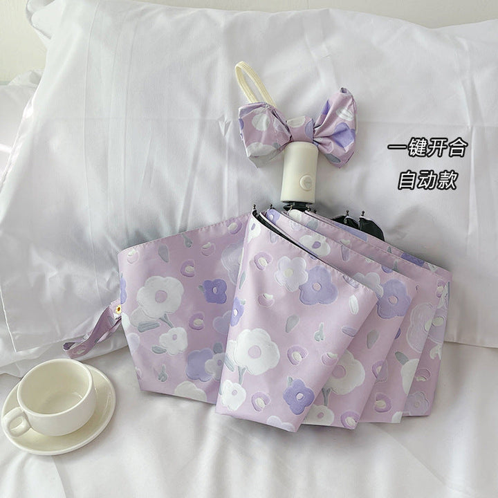 Women's Automatic Folding Umbrella with Floral Design and Practical Storage System Kalsten
