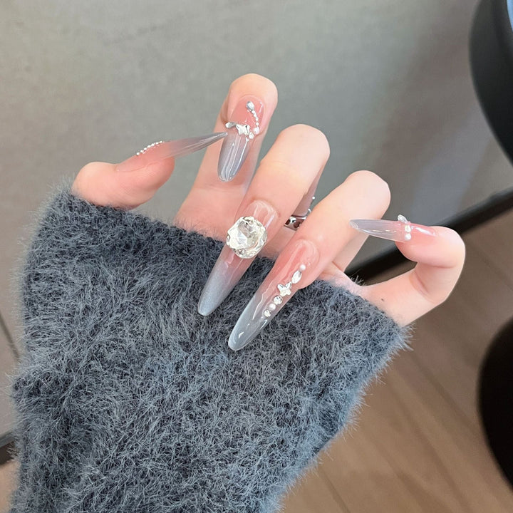 Decorative Crystal-Embellished Long Stiletto Press-On Nails Kalsten