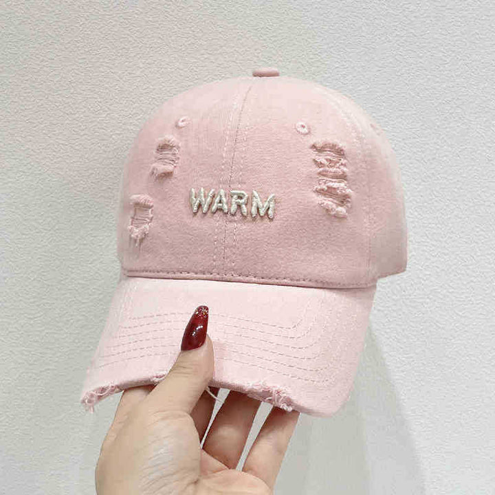 Women's Distressed Cotton Cap with Embroidered Message Kalsten