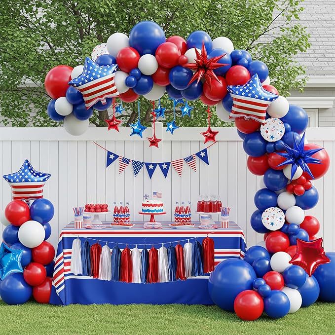 Unisex nano patriotic party decoration set with balloon arch, table decoration and tassel garland Kalsten