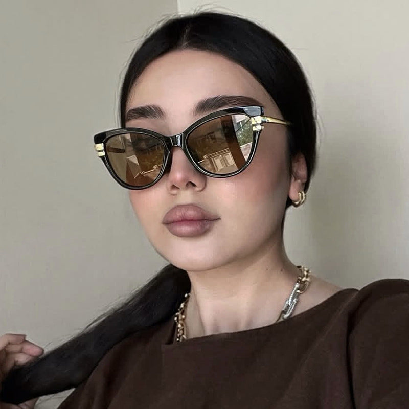 Ladies Cat-Eye Sunglasses with Elegant Plastic Frame and Golden Accents Kalsten