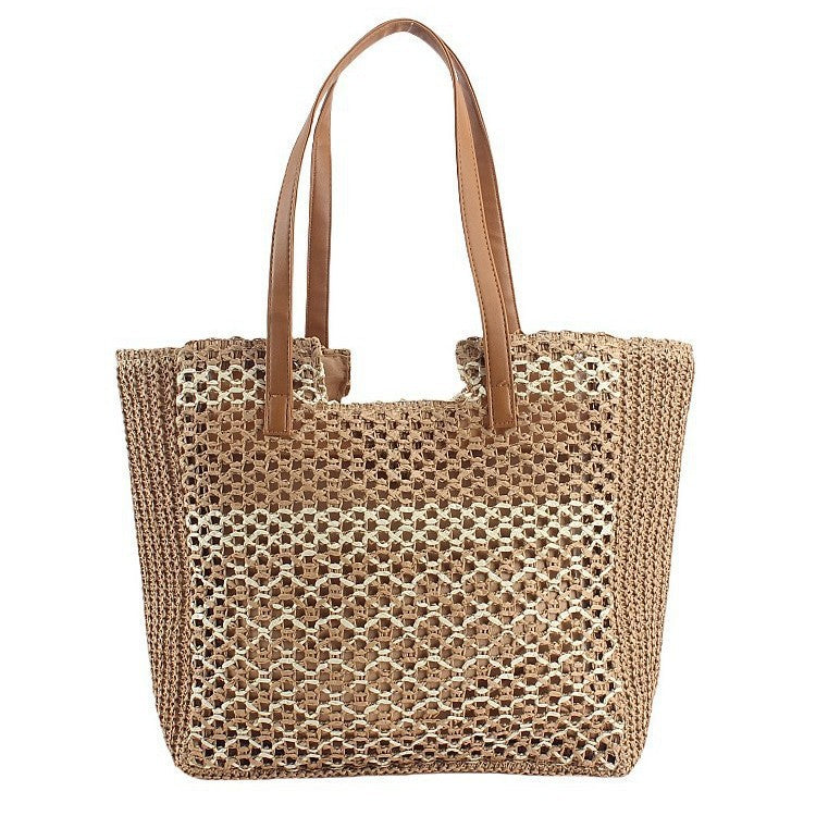 Handcrafted basket bag with leather handles Kalsten