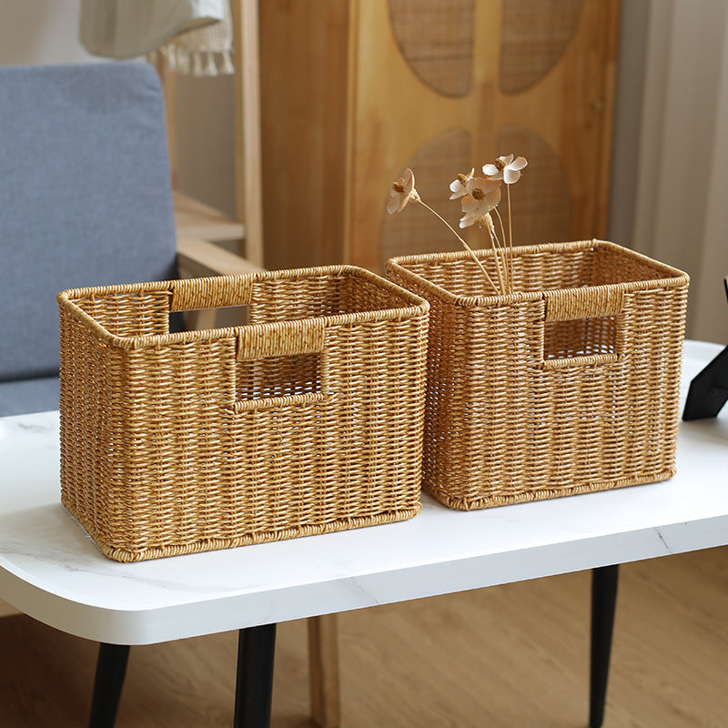 Handwoven Rectangular Storage Basket with Cutout Handles Kalsten