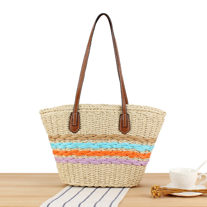 Beautiful braided straw bag with leather handles Kalsten
