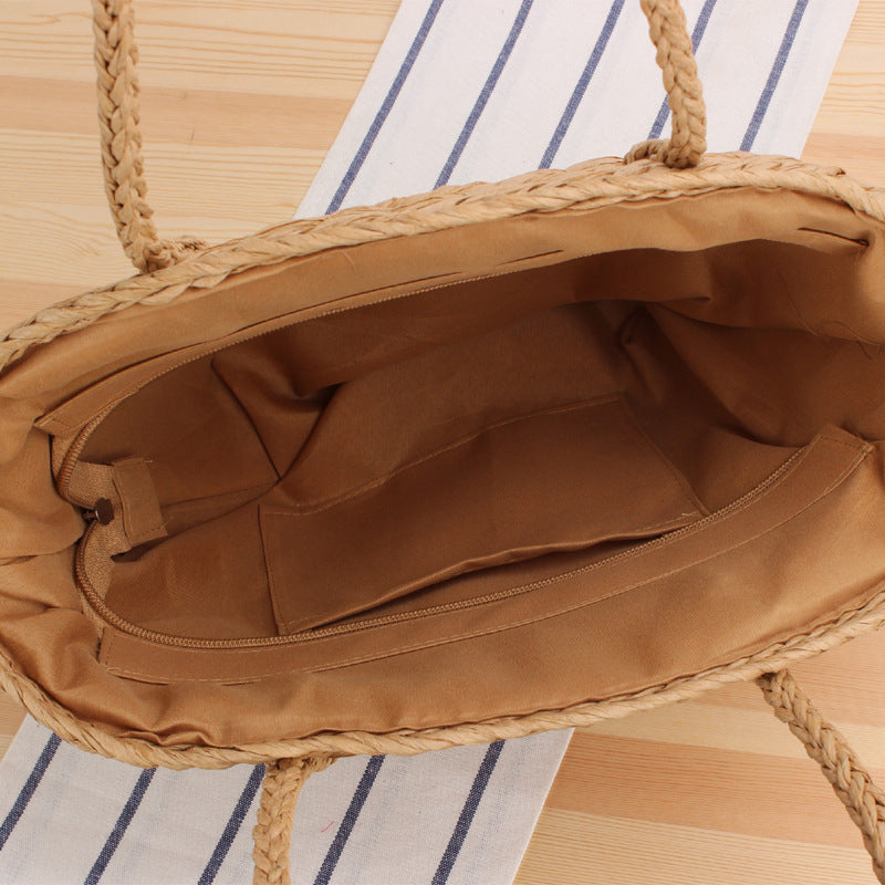 Braided Beach Bag Made of Natural Bast with Sturdy Handles Kalsten