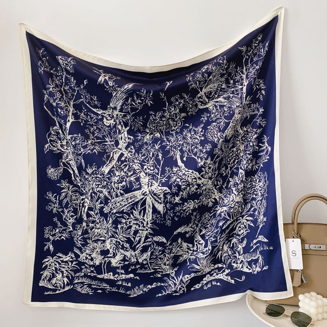 Women's silk scarf in elegant botanical design Kalsten