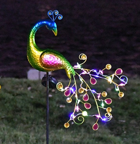 Decorative Metal Peacock Garden Stake Sculpture With Integrated LED Fairy Lights And Weatherproof Outdoor Stake Kalsten